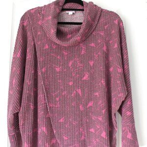 LuLaRoe Pink & Purple Geometric Waffle Knit Cowl Neck Top Size M